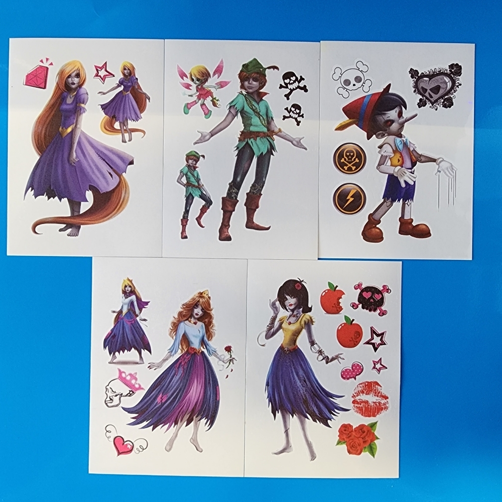 Set of 10 Once Upon A Zombie Temporary Tattoos,  Disney Zombies